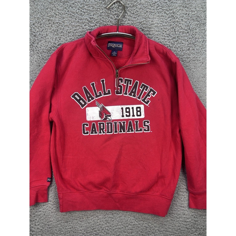 Jansport Ball State Cardinals 1/4 Zip Long Sleeve Sweatshirt Medium Red NCAA